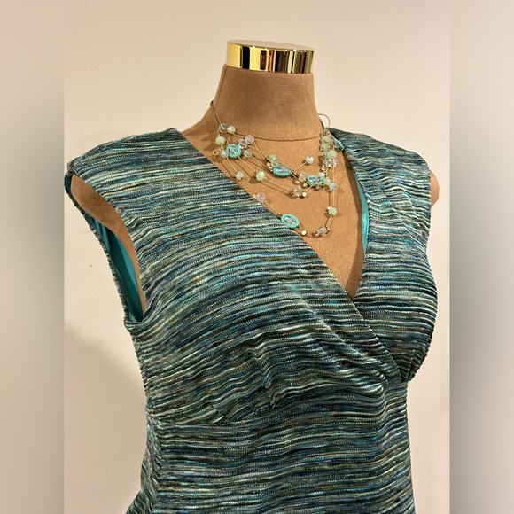 Connected Greens Blues Yellows Stripe Designs Sleeveless V Neck Sz 14P. - Picture 4 of 10
